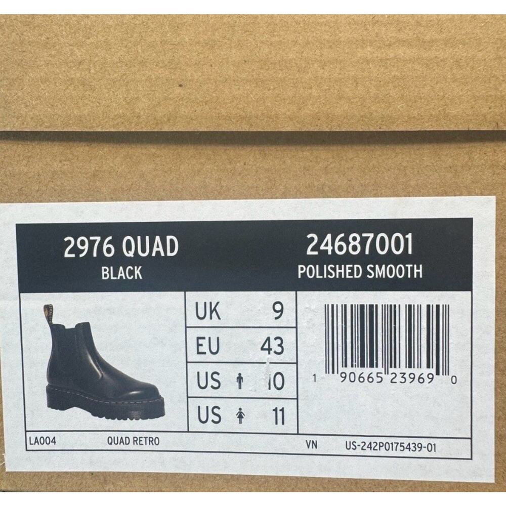 Dr. Martens 2976 Quad Chelsea Boots Black Leather NIB Men’s 10 Women’s 11 - Picture 3 of 13